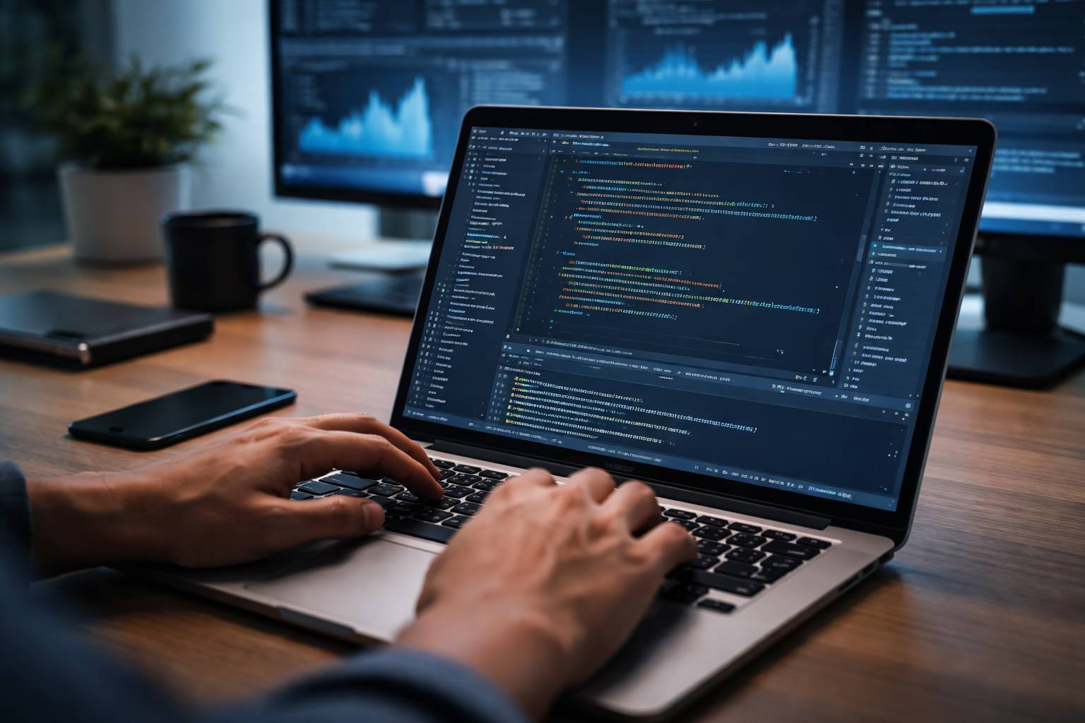 Developer coding on a laptop