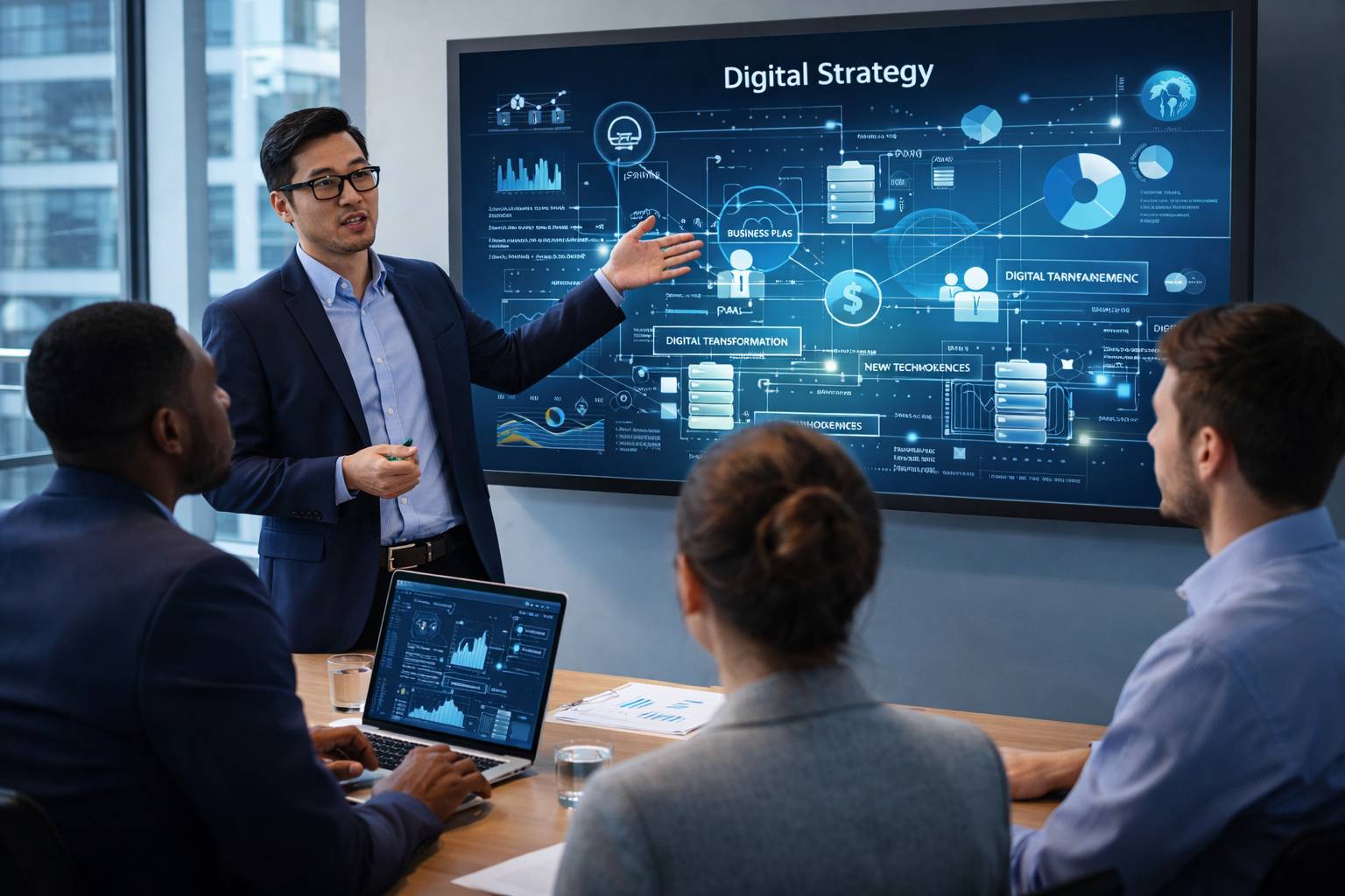 Business consultant presenting digital strategy